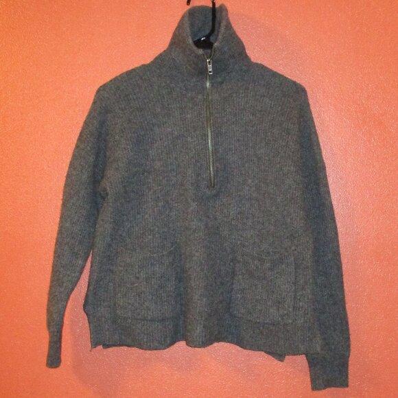 Madewell Woman Medium Gray Zip Front Warm Outdoors Long Sleeve Sweater - Picture 1 of 10